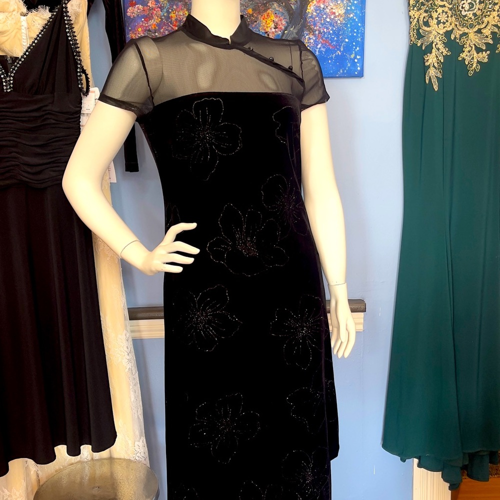 Vintage for 90’s NWT Gorgeous Velvet Dress. Layered Bottom, Mesh Top, Asian Look